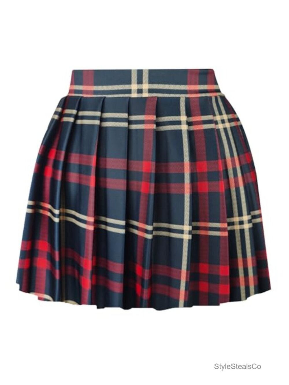 Pleated Mini Skirt High Waisted A-Line Stretchy School Girl Skater Uniform